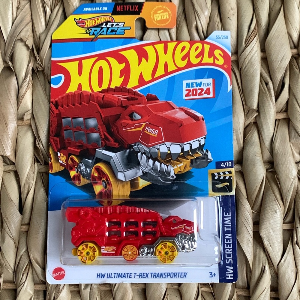 Hot Wheels TRex Transporter HW Truck Hotwheels Lets Race Red T REX Dinosaur 🆕
